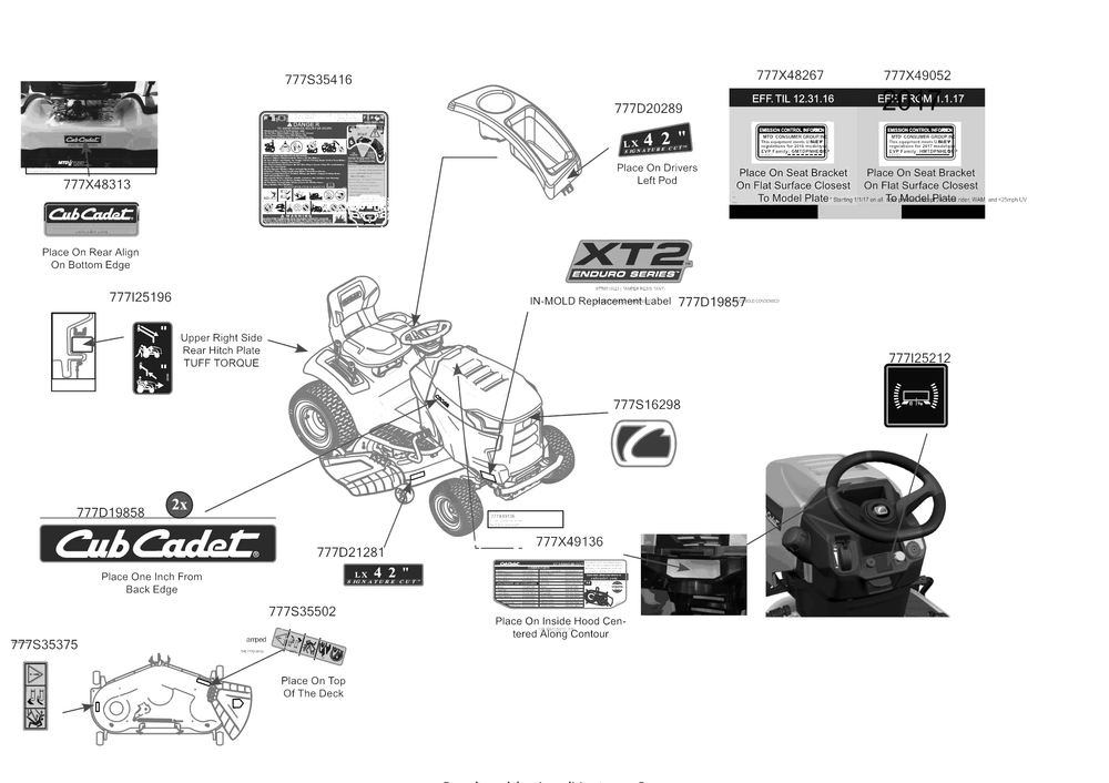 Label Map Diagram and Parts List for XT2-LX42KH (13BPA1CS010)(2017) Cub Cadet Lawn Tractor